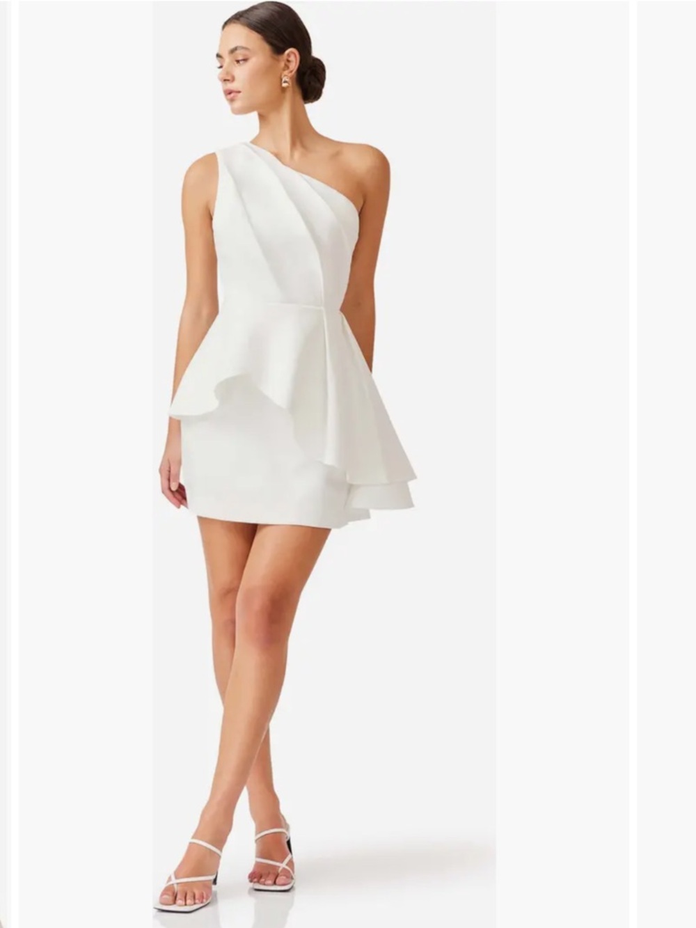 Elliatt Ivory One-Shoulder Ruffle Mini Dress